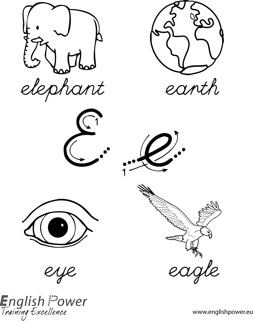 Colouring in page Letter E for kids Colouring in page Letter E for kids