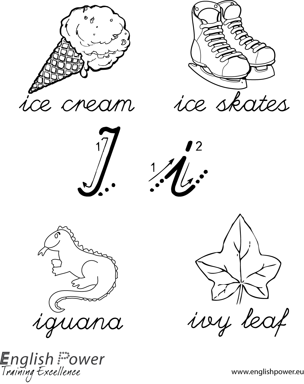 Colouring in page Letter I for kids Colouring in page Letter I for kids