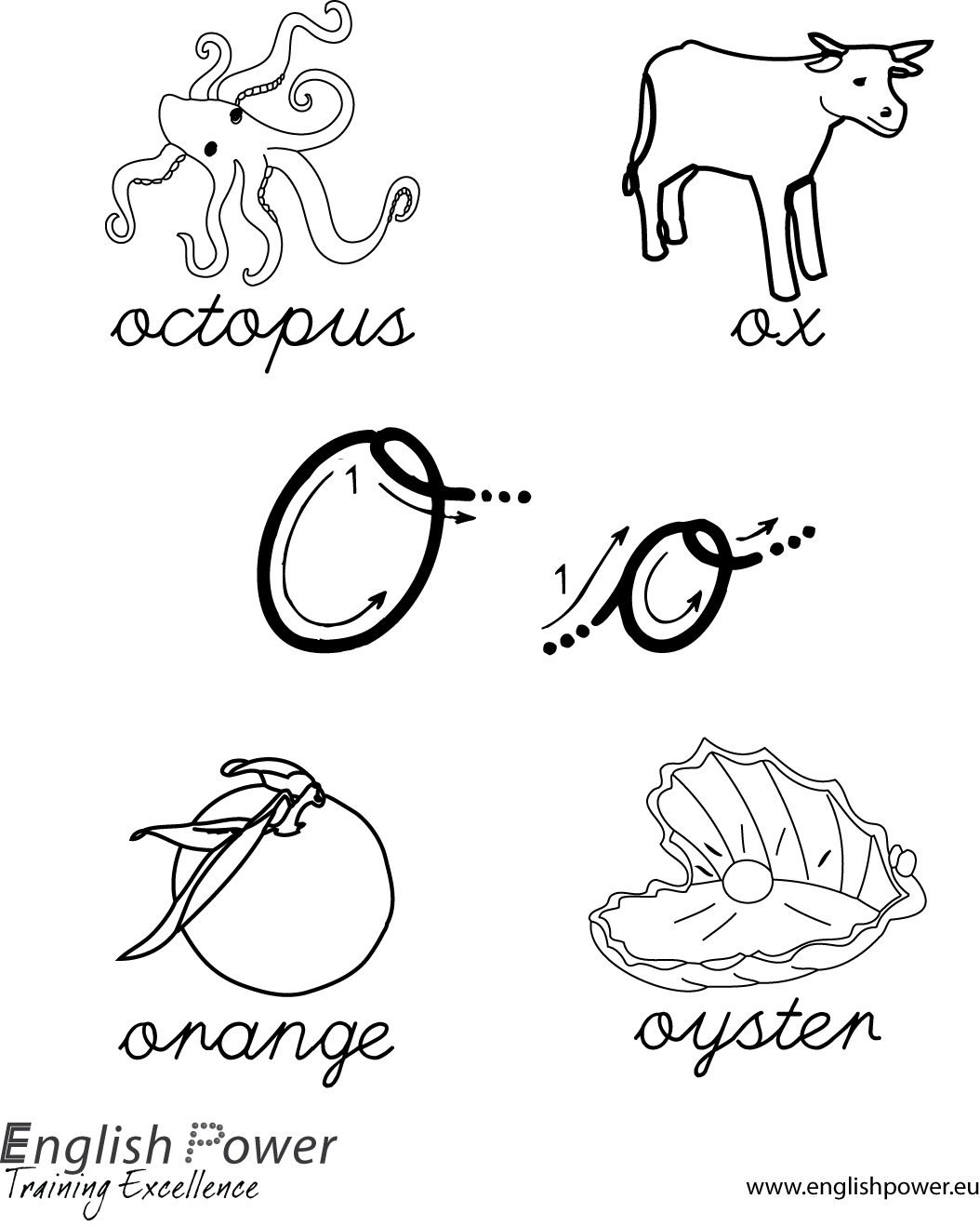 Scheda da colorare Lettera O per bambini Scheda da colorare Lettera O per bambini