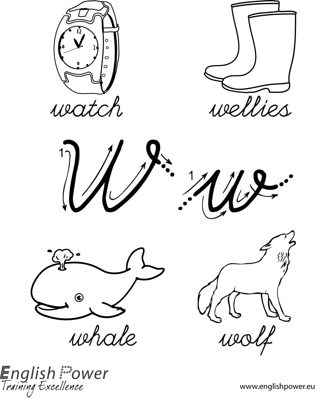 Colouring in page Letter W for kids Colouring in page Letter W for kids